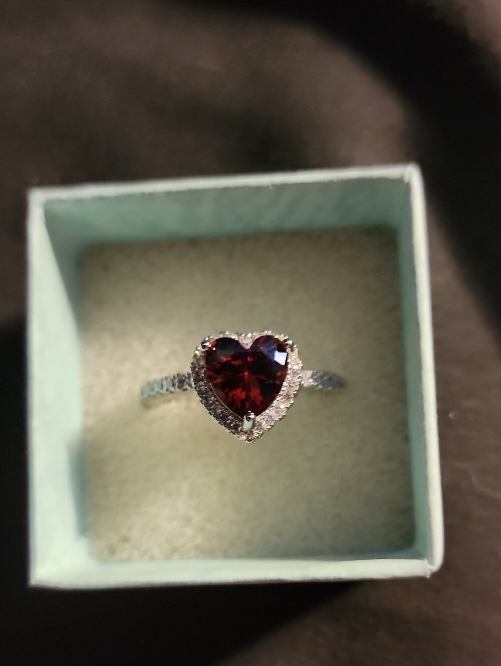 Cubic Zirconia Heart Garnet Red Halo Ring Size 8!